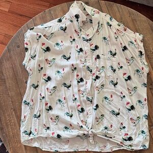 Rooster Print Button-Up Shirt